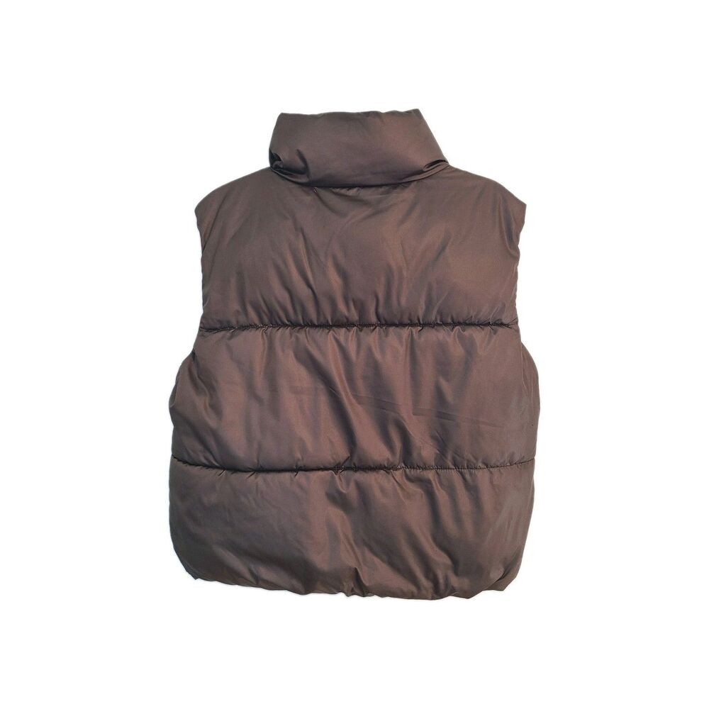 Old Navy Chocolate Brown Puffer Vest Womens M Gorpcore Clean Girl Minimalist Wrm - Picture 2 of 8